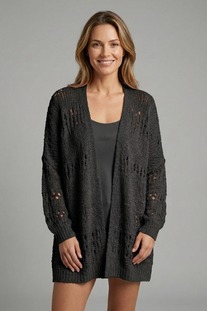 Women's Open Front Knit Cardigan with Long Sleeves – Lightweight Layering for Cool Evenings