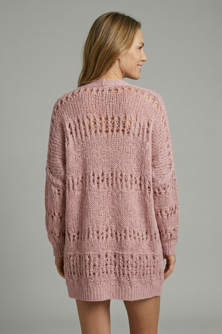 Women's Open Front Knit Cardigan with Long Sleeves – Lightweight Layering for Cool Evenings
