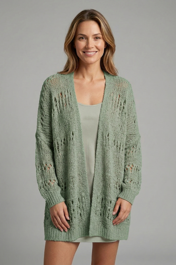 Women's Open Front Knit Cardigan with Long Sleeves – Lightweight Layering for Cool Evenings
