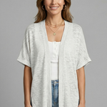 Women's Open Front Short Sleeve Cardigan with Side Slits – Hip Length Summer Layering Top