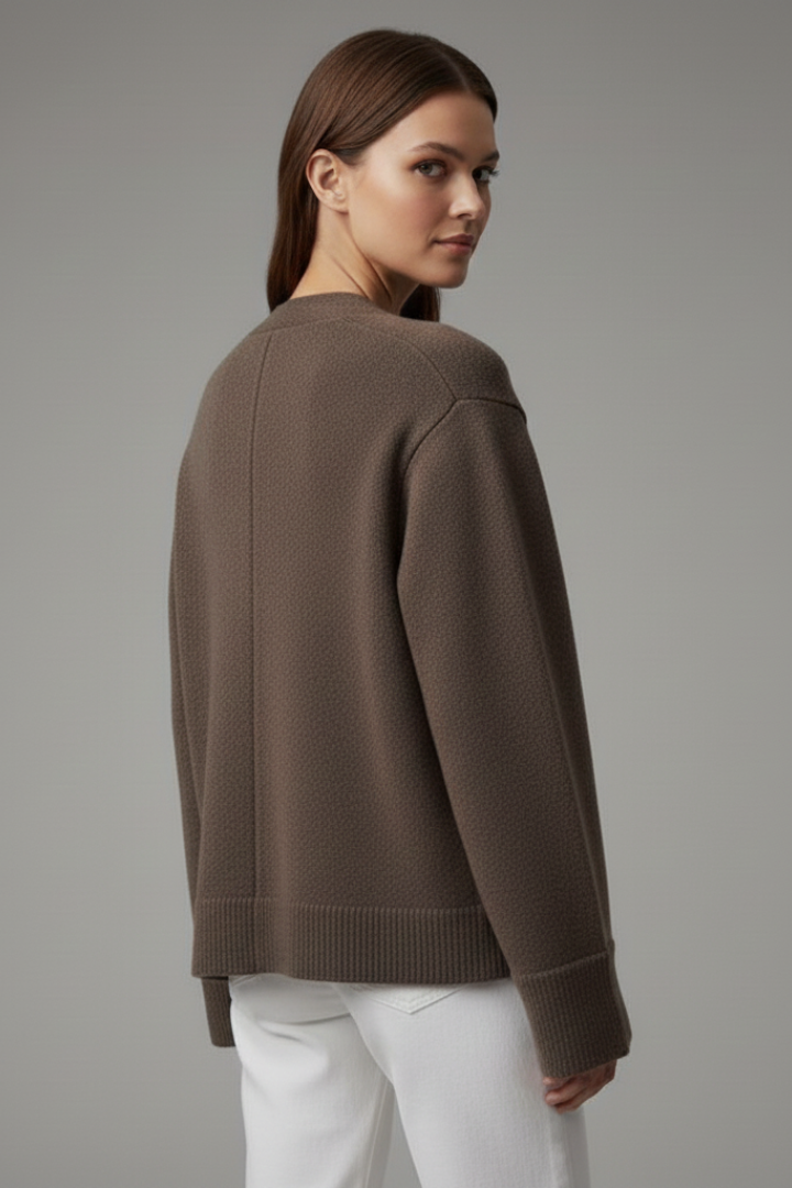 Women's V-Neck Button Cardigan with Patch Pockets & Ribbed Trim – Classic Knit Layer