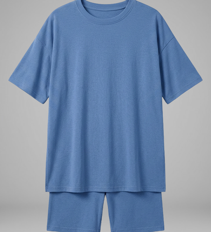 Women's Two-Piece Set with Oversized Round-Neck Top & Biker Shorts – Casual Matching Lounge Set