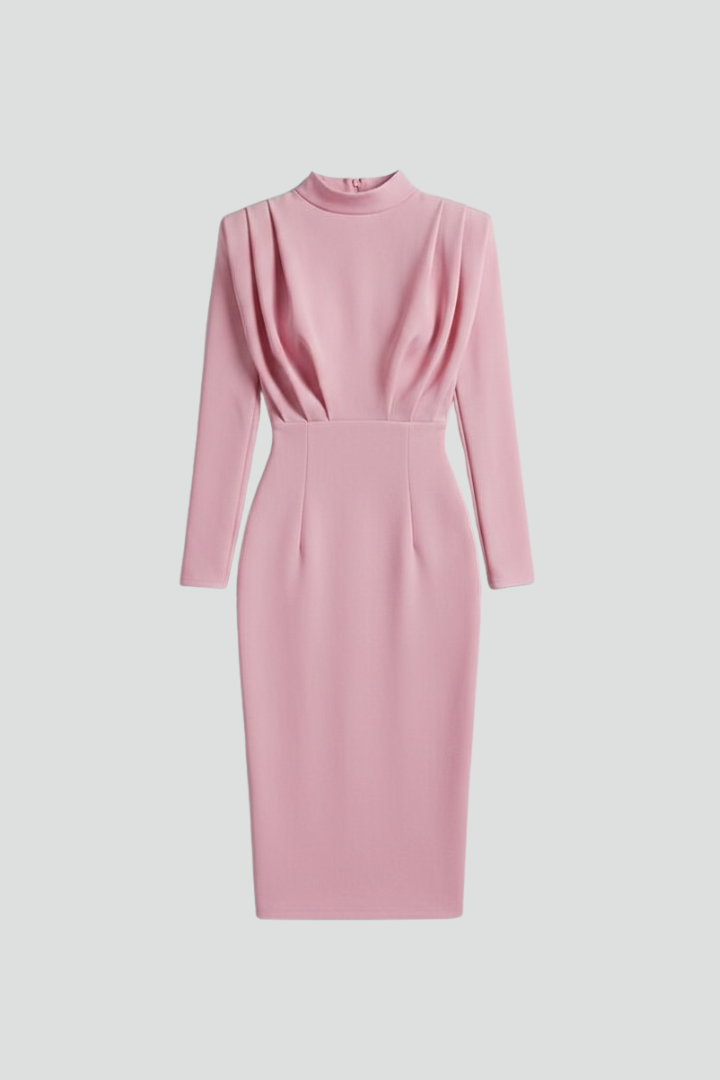 Women's Long Sleeve Mini Dress with High Neckline & Flared Skirt – Cocktail & Evening Dress