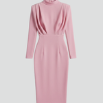 Women's Long Sleeve Mini Dress with High Neckline & Flared Skirt – Cocktail & Evening Dress