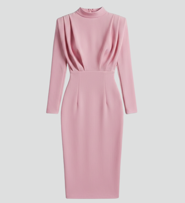 Women's Long Sleeve Mini Dress with High Neckline & Flared Skirt – Cocktail & Evening Dress