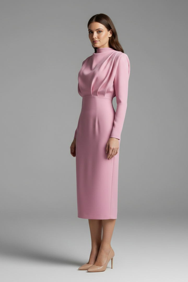Women's Long Sleeve Mini Dress with High Neckline & Flared Skirt – Cocktail & Evening Dress