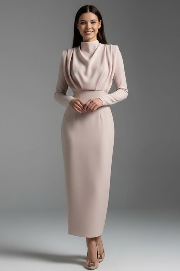 Women's Long Sleeve Mini Dress with High Neckline & Flared Skirt – Cocktail & Evening Dress
