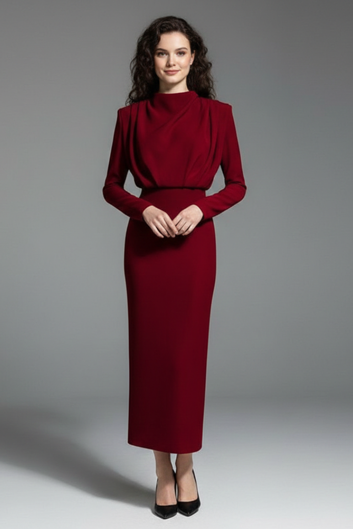 Women's Long Sleeve Mini Dress with High Neckline & Flared Skirt – Cocktail & Evening Dress