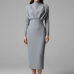 Women's Long Sleeve Mini Dress with High Neckline & Flared Skirt – Cocktail & Evening Dress