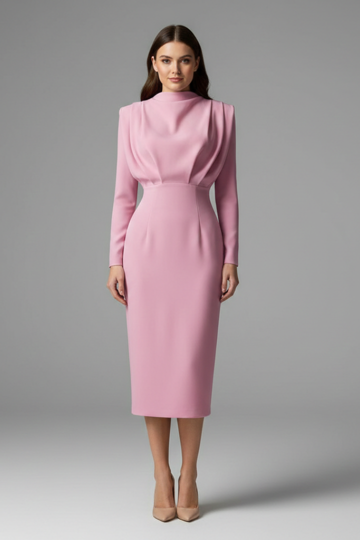 Women's Long Sleeve Mini Dress with High Neckline & Flared Skirt – Cocktail & Evening Dress