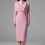 Women's Long Sleeve Mini Dress with High Neckline & Flared Skirt – Cocktail & Evening Dress