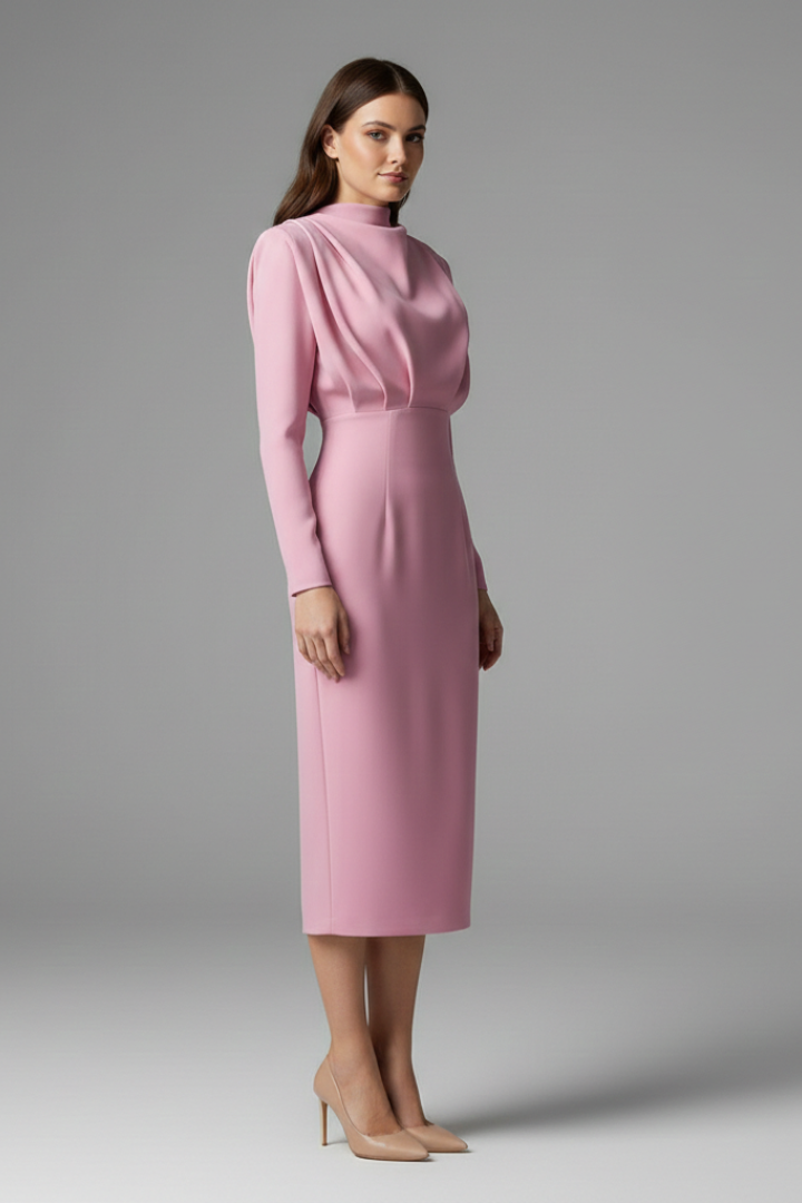 Women's Long Sleeve Mini Dress with High Neckline & Flared Skirt – Cocktail & Evening Dress