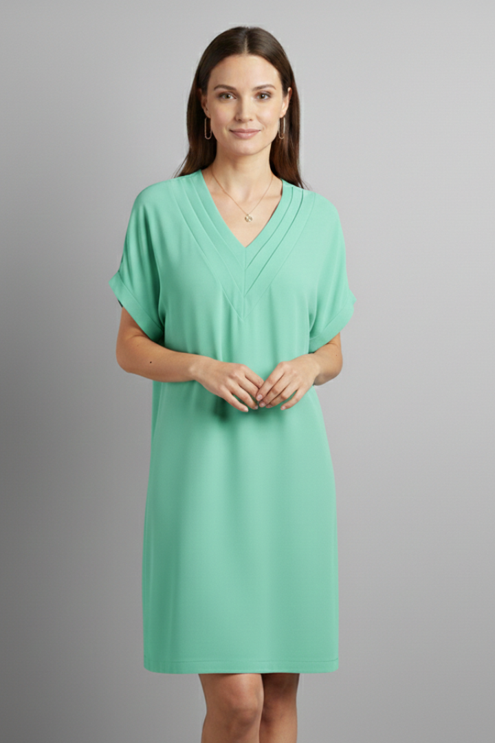 Women's V-Neck Short Sleeve Mini Dress with Side Slit – Relaxed Casual Summer Dress