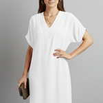 Women's V-Neck Short Sleeve Mini Dress with Side Slit – Relaxed Casual Summer Dress