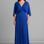 Women's Pleated Maxi Dress with V-Neck & Long Sleeves – Wrap-Front Occasion Dress