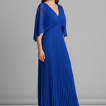 Women's Pleated Maxi Dress with V-Neck & Long Sleeves – Wrap-Front Occasion Dress