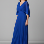 Women's Pleated Maxi Dress with V-Neck & Long Sleeves – Wrap-Front Occasion Dress