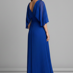Women's Pleated Maxi Dress with V-Neck & Long Sleeves – Wrap-Front Occasion Dress