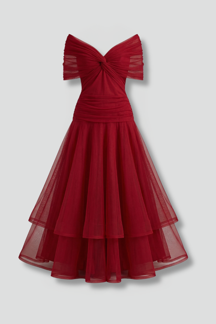 Women's V-Neck Maxi Dress with Draped Bodice & Sheer Short Sleeves – Wedding Guest & Summer