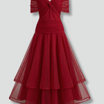 Women's V-Neck Maxi Dress with Draped Bodice & Sheer Short Sleeves – Wedding Guest & Summer