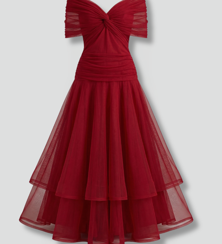 Women's V-Neck Maxi Dress with Draped Bodice & Sheer Short Sleeves – Wedding Guest & Summer