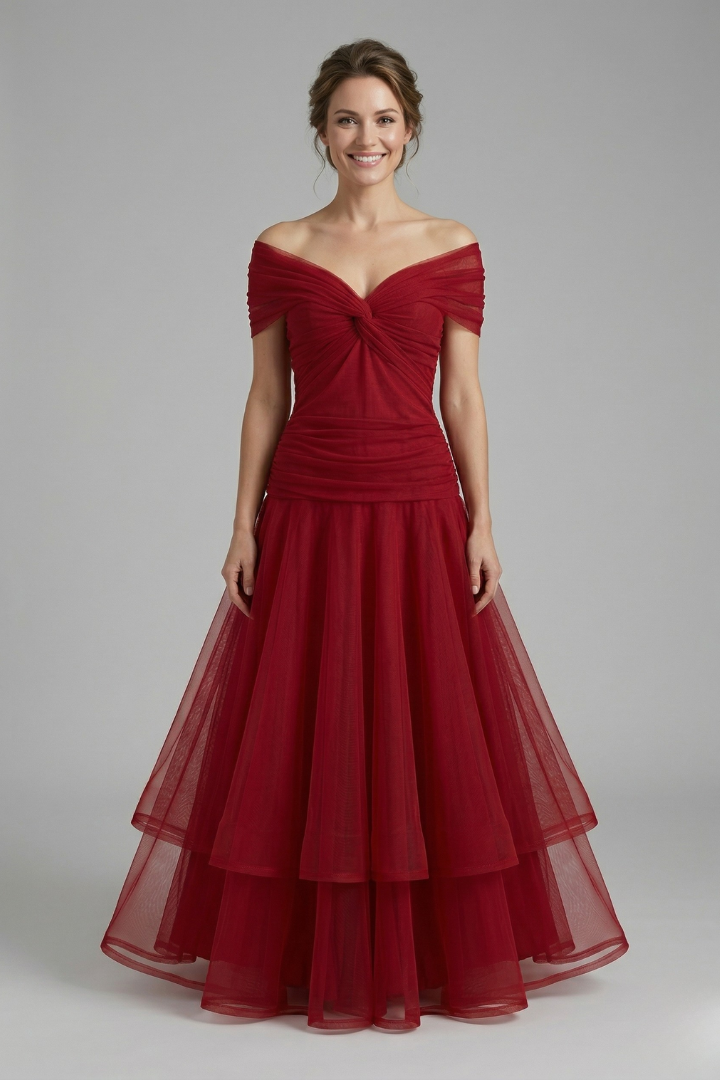Women's V-Neck Maxi Dress with Draped Bodice & Sheer Short Sleeves – Wedding Guest & Summer