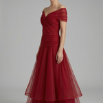 Women's V-Neck Maxi Dress with Draped Bodice & Sheer Short Sleeves – Wedding Guest & Summer