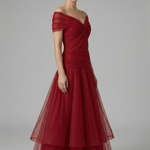 Women's V-Neck Maxi Dress with Draped Bodice & Sheer Short Sleeves – Wedding Guest & Summer