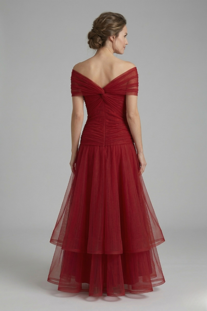 Women's V-Neck Maxi Dress with Draped Bodice & Sheer Short Sleeves – Wedding Guest & Summer