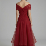Women's V-Neck Maxi Dress with Draped Bodice & Sheer Short Sleeves – Wedding Guest & Summer
