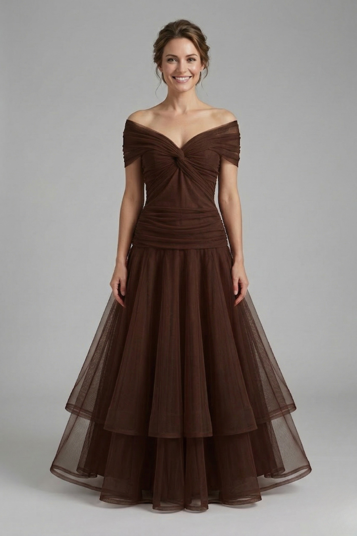 Women's V-Neck Maxi Dress with Draped Bodice & Sheer Short Sleeves – Wedding Guest & Summer