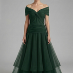 Women's V-Neck Maxi Dress with Draped Bodice & Sheer Short Sleeves – Wedding Guest & Summer