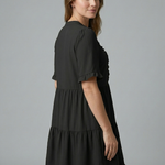 Women's V-Neck Tiered Mini Dress with Ruffle Sleeves & Ruffle Trim – Flared Summer Dress