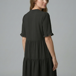 Women's V-Neck Tiered Mini Dress with Ruffle Sleeves & Ruffle Trim – Flared Summer Dress