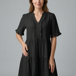 Women's V-Neck Tiered Mini Dress with Ruffle Sleeves & Ruffle Trim – Flared Summer Dress