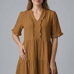 Women's V-Neck Tiered Mini Dress with Ruffle Sleeves & Ruffle Trim – Flared Summer Dress