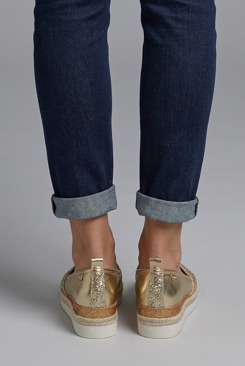 Women's Glitter Slip-On Wedge Loafers with Almond Toe – Comfort Shoes for Everyday Wear