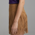 Women's Suede-Look Fringe Mini Skirt with High Waist – Western Style Festival Skirt