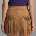 Women's Suede-Look Fringe Mini Skirt with High Waist – Western Style Festival Skirt