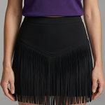 Women's Suede-Look Fringe Mini Skirt with High Waist – Western Style Festival Skirt