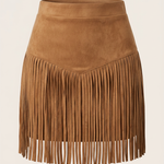 Women's Suede-Look Fringe Mini Skirt with High Waist – Western Style Festival Skirt