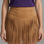 Women's Suede-Look Fringe Mini Skirt with High Waist – Western Style Festival Skirt
