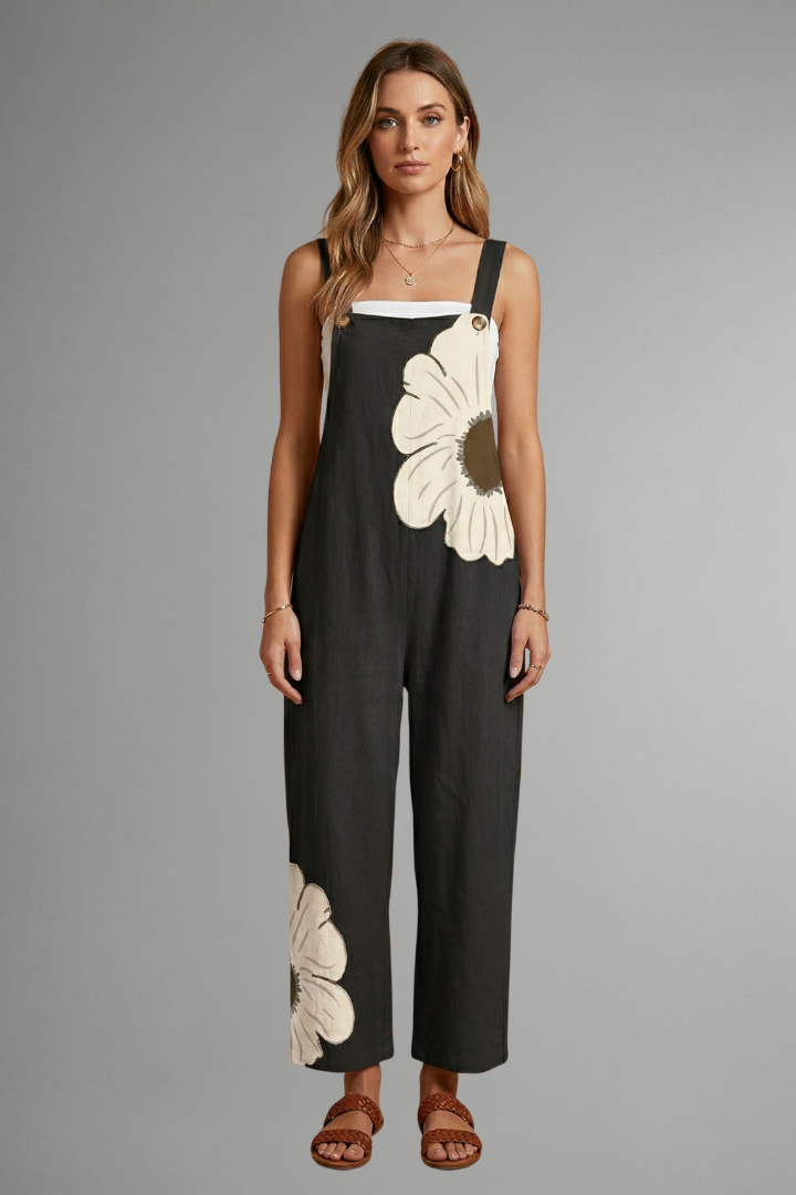 Women's Printed Wide Leg Jumpsuit with Adjustable Straps – Relaxed Casual Summer Jumpsuit