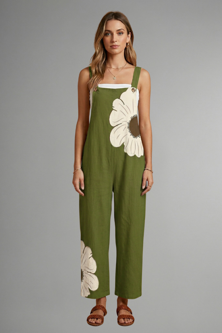 Women's Printed Wide Leg Jumpsuit with Adjustable Straps – Relaxed Casual Summer Jumpsuit