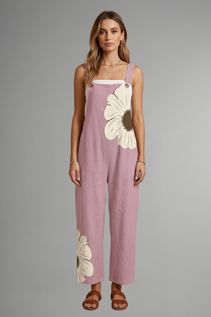 Women's Printed Wide Leg Jumpsuit with Adjustable Straps – Relaxed Casual Summer Jumpsuit
