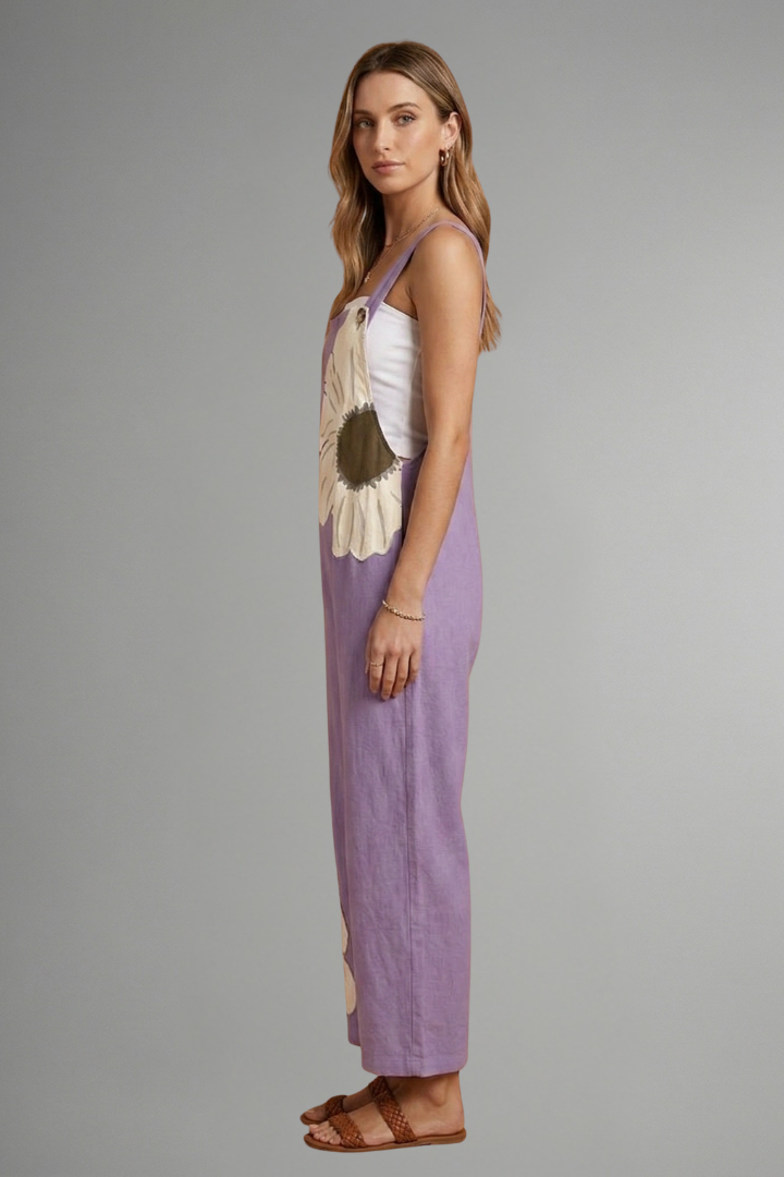 Women's Printed Wide Leg Jumpsuit with Adjustable Straps – Relaxed Casual Summer Jumpsuit