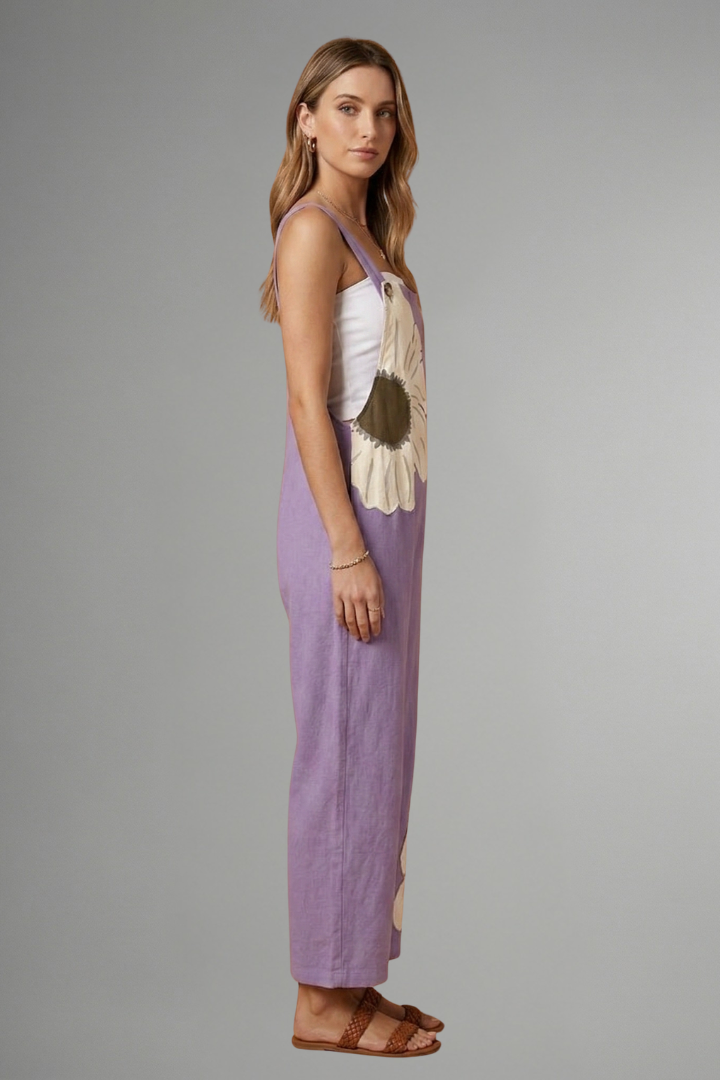 Women's Printed Wide Leg Jumpsuit with Adjustable Straps – Relaxed Casual Summer Jumpsuit