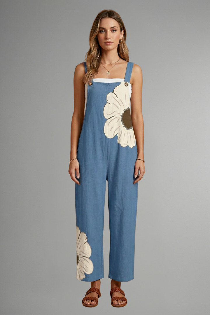 Women's Printed Wide Leg Jumpsuit with Adjustable Straps – Relaxed Casual Summer Jumpsuit