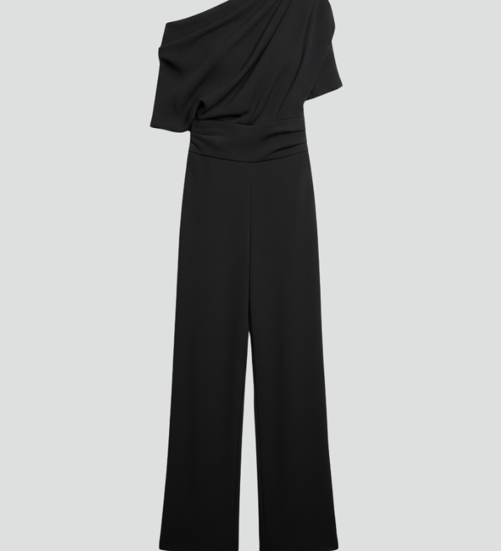 Women's Asymmetric Neck Long Sleeve Wide-Leg Jumpsuit – Elegant Full-Length Jumpsuit for Events
