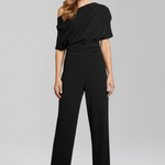 Women's Asymmetric Neck Long Sleeve Wide-Leg Jumpsuit – Elegant Full-Length Jumpsuit for Events